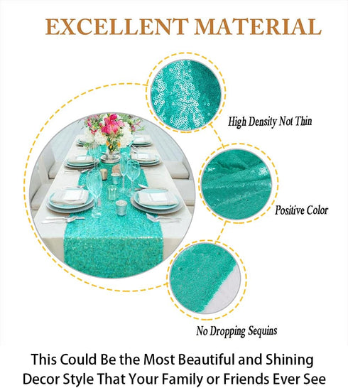 ShinyBeauty Mint Green Table Runners, 2Packs 12''x72'' Teal Sequin Glitter Fabric for Birthday Party Celebration