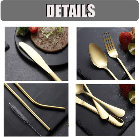 Travel Utensils Set with Case - Reusable Stainless Steel Silverware, 9 Pcs Portable Cutlery Set for Lunch Boxes,