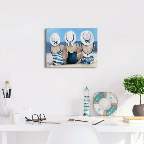 Coastal Wall Art - Nautical Beach Decor Canvas Prints for Bedroom and Living Room, Blue Beach Swimsuit Painting