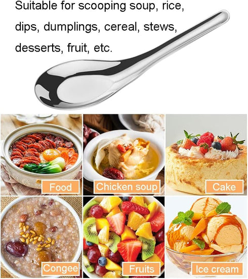 2 Pieces Stainless Steel Soup Spoons, 5.7 x 1.57 Inches, Dinner Spoons for Home Restaurant Use, Silver