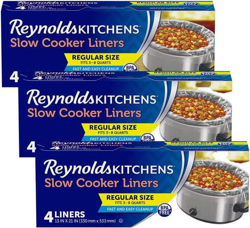 Reynolds Slow Cooker Liners, Regular Size, 4 CT, Pack of 3
