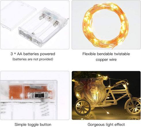 Led Fairy Lights Battery Operated, 4 Packs Mini Copper Wire Starry Lights for Bedroom, Christmas, Parties, Wedding