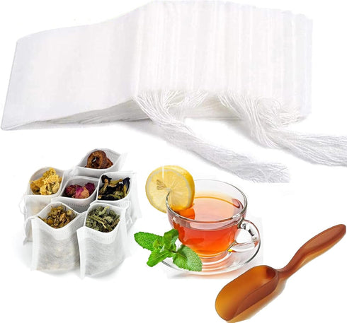 300 Pcs Disposable Tea Filter Bags for Loose Leaf Tea, Empty Tea Bags Suitable for Spices, Herbs, Bring Tea Spoon (3.54