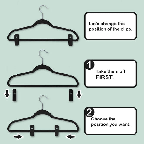 Trgowaul Thin Velvet Hangers Clips, Strong Finger Clips for Pants (20pc, Black)