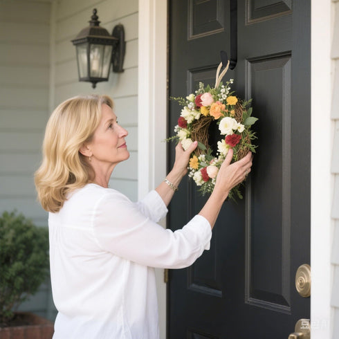 Sattiyrch 15" Wreath Hanger for Front Door | Sturdy Steel Over The Door Hanger Hook | Black, 2 Pieces