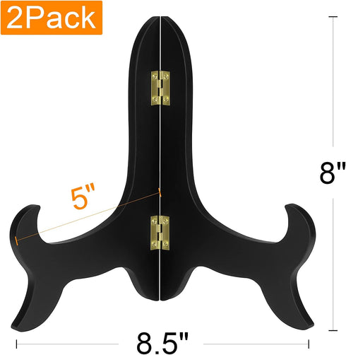 Petutu 2 Pack 8 Inch Wooden Display Stand, Plate Easels Holder Black