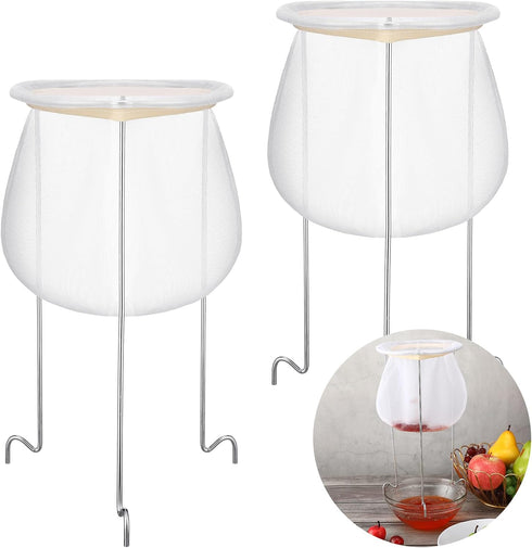 2 Pack White and Silver Jelly Strainer Stand with Bag Reusable Jelly