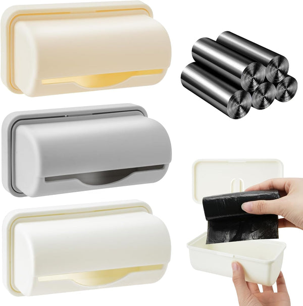 FHUIEWRY 3 Pcs Fine Liner Trash Bag Holder Dispenser, Wall Mounted Plastic Bag