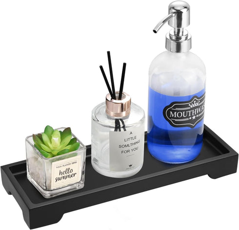 Luxspire Resin Black Bathroom Vanity Tray, 11 x 4 Inch Kitchen Sink Organizer for Candles, Soap, Towel, Jewelry Dish
