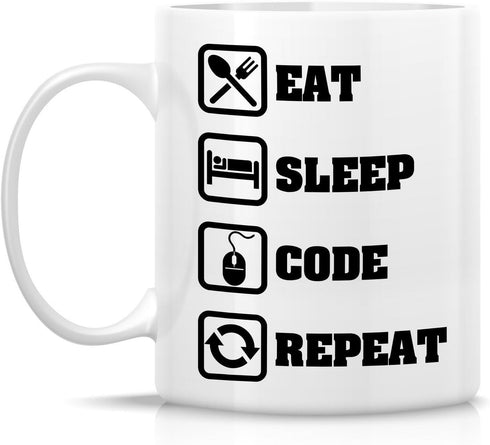Retreez Funny Mug - 11 Oz Ceramic Coffee Mug for Programmers - Eat Sleep Code Repeat - Sarcastic Birthday Gifts