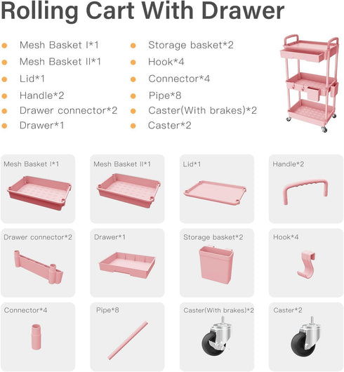 Sorgion 3 Tier Rolling Cart Organizer,Laundry Room Bathroom Organizers and Storage Office Shelves Mobile Shelving Unit