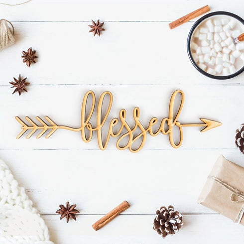 Blessed Arrow Wood Sign, Blessed Decor Wall Art, Unfinished, 12" x 4"