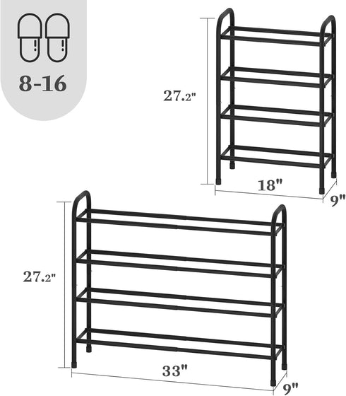 AUGOHCMIL 4-Tier Closet, Expandable Shoe Rack, Metal Small Shoe Rack, Adjustable Shoes Organizer, Storage Shelf
