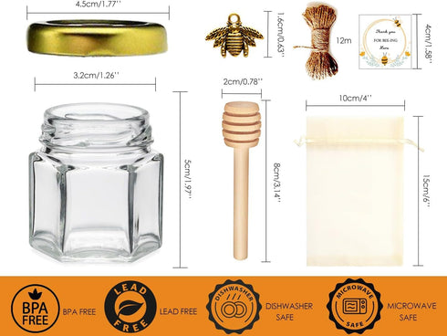20 Pack Adabocute Mini Honey Jars with Dipper - Perfect for Baby Shower Favors and Wedding Favors - Includes Bee
