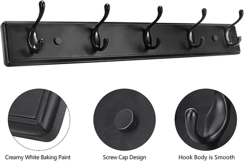 Wooden Coat Rack, Wall-Mounted Organizer for Closet, Entryway, Heavy Duty Double Hooks for Hanging Towels, Black