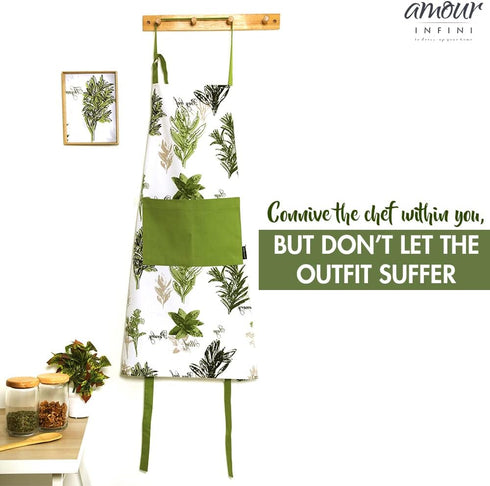 AMOUR INFINI Aprons for Women, Adjustable Strap with Waist Ties, Cotton Washable, Reusable Spring Apron (27.5 x 33