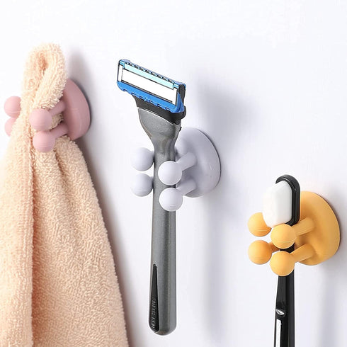 Silicone Toothbrush Holders - 6Pcs Razor Hooks, Adhesive Wall Mounted for Hanging Towel Key Plug Cable, Pink