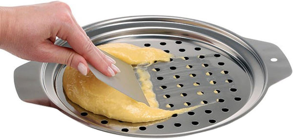 Stainless Steel Spaetzle Maker Pan with Lid & Scraper, Traditional German Egg Noodle Strainer