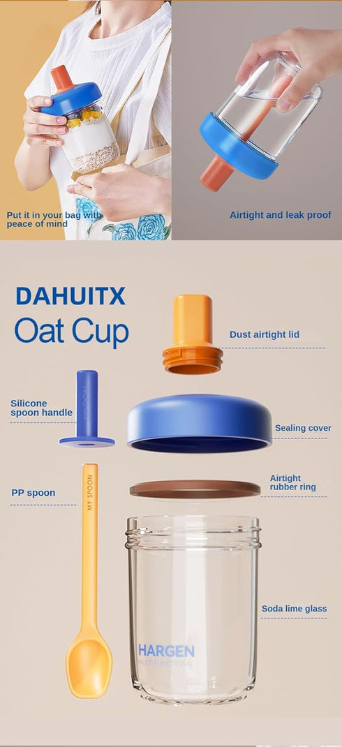 2 Pack 13.5 oz Overnight Oats Containers with Lids and Spoons, Breakfast Yogurt Cup to Go, for Milk, Cereal, Oatmeal