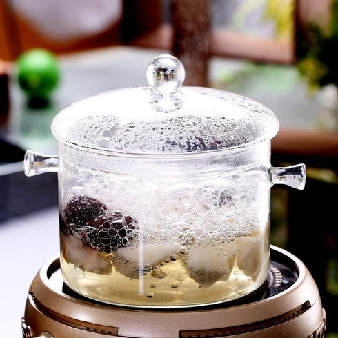 Vaguelly Glass Pots for Cooking, 1500ml Glass Saucepan with Cover for Noodle Milk Soup, Microwave Safe
