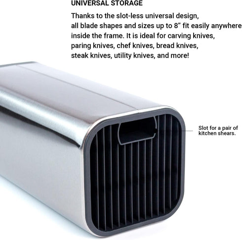 KAUKKO Universal Knife Block Holder - Large Stainless Steel Kitchen Knife Organizer, Modern Countertop Space Saver