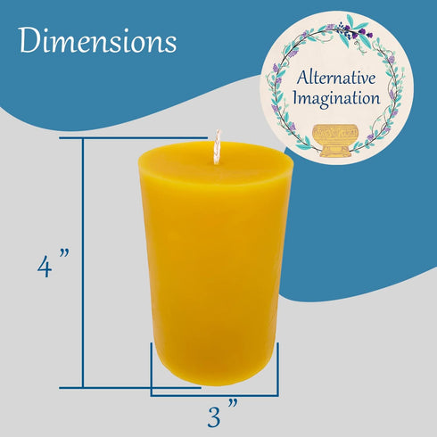 100% Pure Beeswax Candle - Medium Pillar Candle, 60 Hour Burn Time, 3x4 Inch - Alternative Imagination