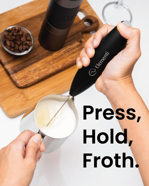 Elementi Milk Frother Wand & Drink Mixer with Stand - Handheld Coffee Mixer, Black