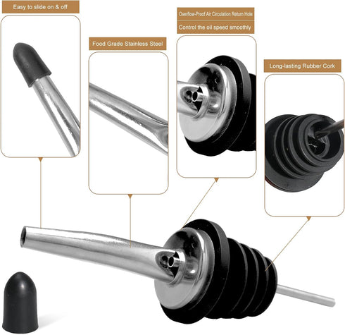 120 Pack Stainless Steel Bottle Pourers Tapered Liquor Pourers with Rubber Dust Caps Tapered Pour Spouts for Liquor
