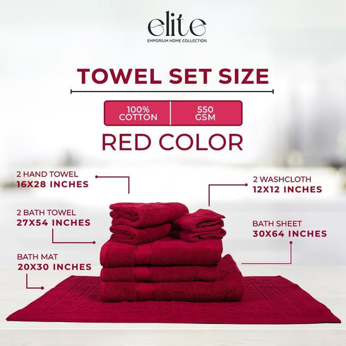 ELITE 8-Piece Set 550 Set Emporium Home Collection Cotton Bath Towel - Ultra Soft, GSM, Quick-Dry Towels - Bath Sheet