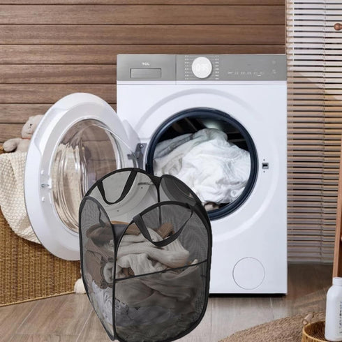 2 Packs Mesh Pop Up Laundry Hamper, Black, Portable Handles, Collapsible for Storage, Foldable for Travel
