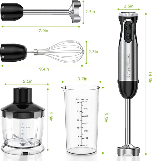 Bonsenkitchen Immersion Blender, 20 Variable Speeds & Turbo, 4-In-1 Stainless Steel Handheld Mixer with Accessories