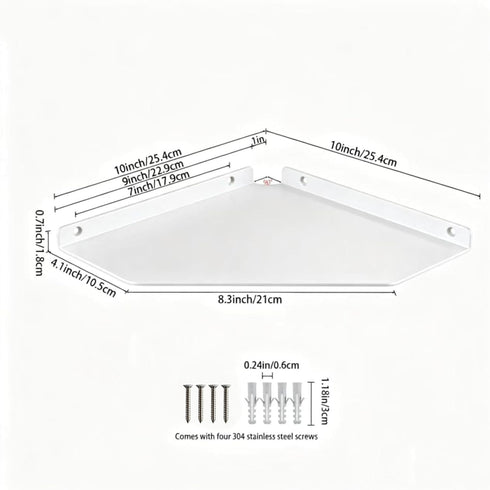 YUjieSTC 10 Inch White Floating Corner Shelf Wall Mounted, Large Triangle Storage Shelf for TV Box, Router, Speakers