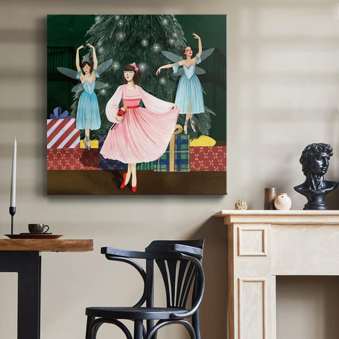 Renditions Gallery Fantasy Canvas Artwork - Beach House Decor, Lady Fairy Christmas Nutcracker Modern Paintings