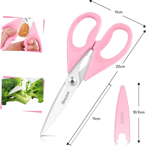 iBayam Kitchen Scissors, 8.5" All Purpose Shears with Sheath, Pink Kitchen Accessories, Home Essentials, Gadgets