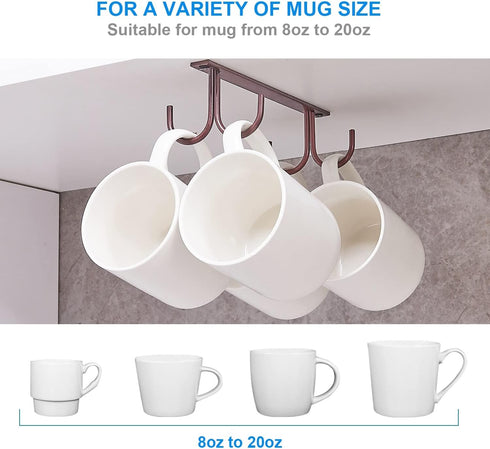 FOMANSH 12 Mug Rack Under Cabinet - Coffee Cup Holder, Mugs Hooks Under Shelf, Display Hanging Cups Drying Hook for Bar
