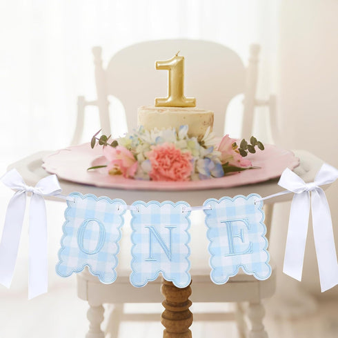 VitalCozy 1st Blue One High Chair Banner for Girls Boys First Birthday High Chair Banner Sweet One Bow Floral Garland