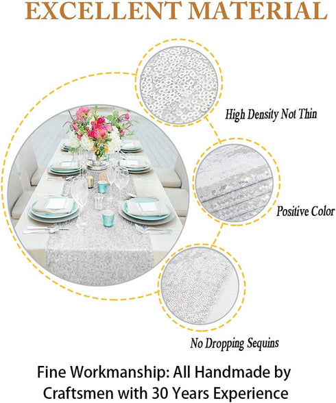ShinyBeauty 12x48-Inch Silver-Tassel Table Runner, Small Sequined Sparkly Decor for Christmas Dinner