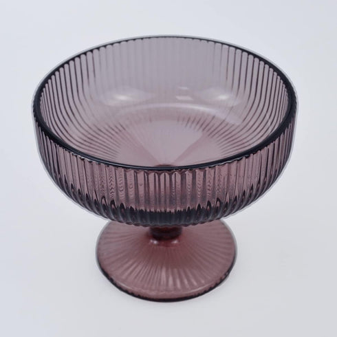 Vintage Strips Embossed Glass Footed Dessert Bowl, 9 oz Dark Purple Ice Cream Bowl, Set of 2 for Home Party
