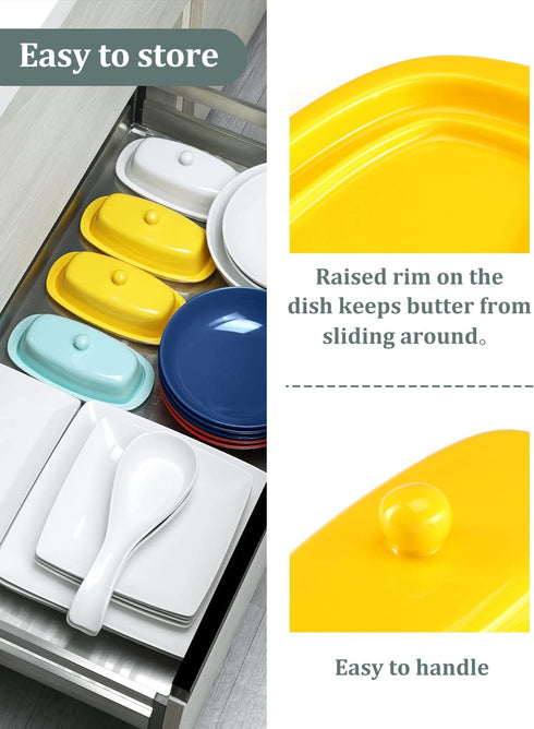 Yedio Ceramic Butter Dish with Lid for Countertop, 8 Inch Butter Holder with Knob Handle for East/West Coast Butter