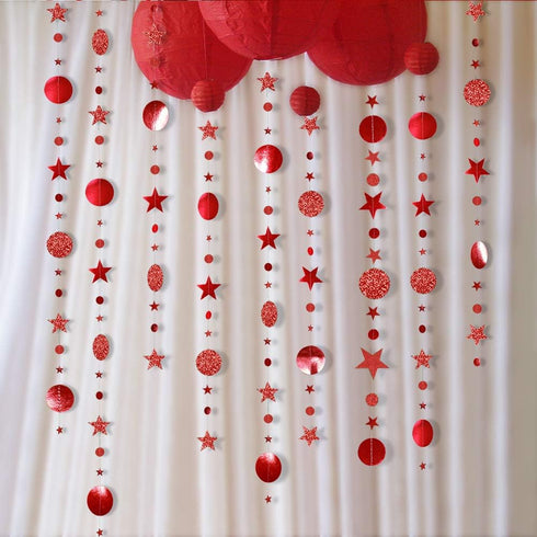 Decor365 Twinkle Star Garland Glitter Red Party Decorations, Star Banner Ceiling Hanging Streamer for Birthday