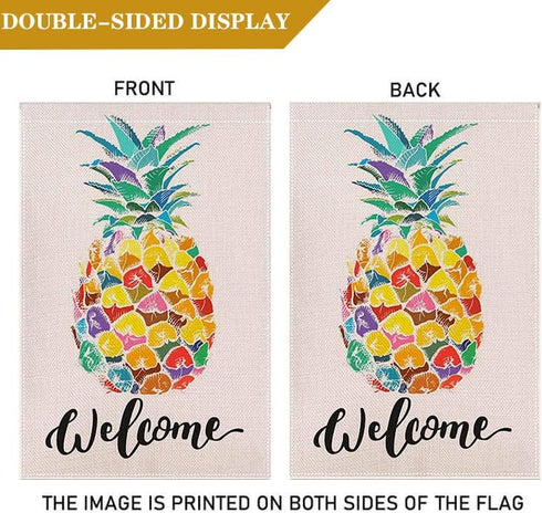 Welcome Pineapple Garden Flag, 12.5 x 18 Inch, Double Sided Burlap Flag for Seasonal Farmhouse Decoration