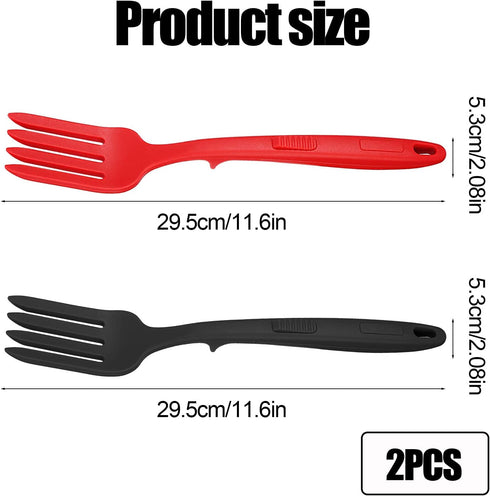 2pcs Silicone Flexible Forks, Silicone Cooking Fork Heat Resistant, Multifunctional Nonstick Blending Fork for Cooking Utensil for Kitchen Stir Mix Mash (Red, Black) by KINBOM