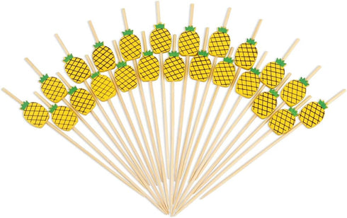 Minisland Mix-colored Watermelon Pineapple Leaf Cocktail Picks, 4.7 Inch Long Bamboo Toothpicks for Appetizers, 100