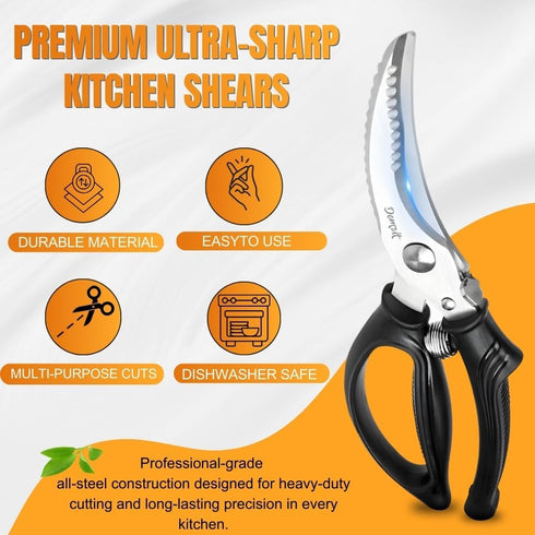 Poultry Shears, Kitchen Shears Heavy Duty for Food With Anti-Slip Handle & Safety Lock, Meat Scissors, Chicken