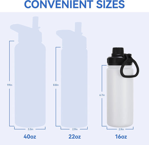 DOMICARE 16 oz Kids Water Bottle for School, Stainless Steel Double Wall Vacuum Insulated, Leakproof BPA Free (White)