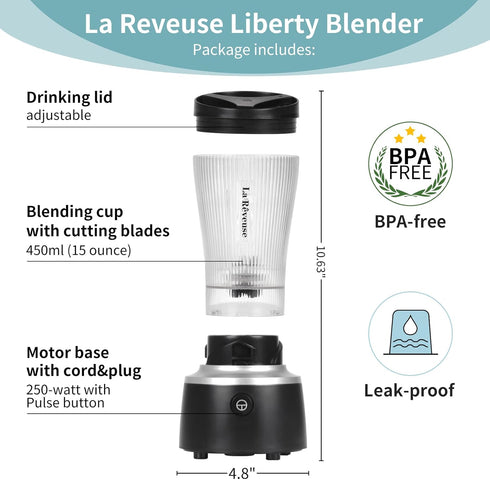 La Reveuse Personal Size Blender 250 Watts Power for Shakes Smoothies Seasonings Sauces with 15 oz Portable To Go Cup,BPA-Free by La Reveuse