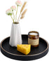 KINGFOM Round Decorative Tray for Coffee Table, PU Leather Valet Nightstand Desk