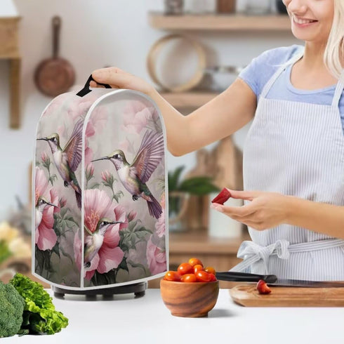 Hummingbird Floral Blender Dust Cover for Kitchen Stand Mixer or Coffee Maker, Polyester Dust Proof with Top Handle