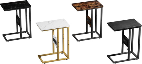 1 Set,Black VECELO C Shaped End Table with Charging Station & Power Outlets, Quick Access Side Table for Sofa, C