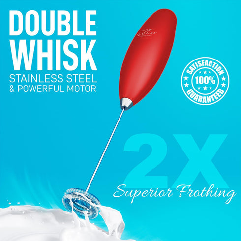 Zulay Kitchen Powerful Double Whisk Milk Frother Handheld - Foam Maker With Stand - Whisk Drink Mixer for Coffee, Mini Foamer for Latte, Matcha, Frappe, Hot Chocolate & Cappuccino (Cardinal Red) by Zulay Kitchen